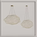 Two Cloud Shaped Metal Mesh Chandeliers With Thin Hanging Cables On Light Wall 3d model