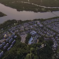 Aerial Planning of Modern Urban Community Featuring River Green Spaces and Building Layouts