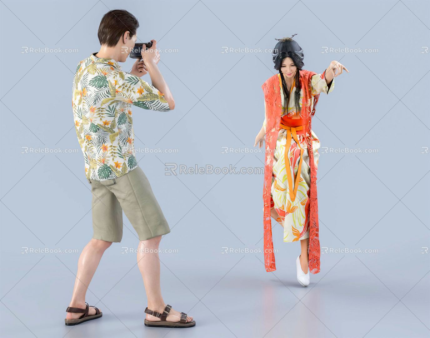 Modern Double Hanfu Hanfu Photography Women Men Professional Photography 3d model