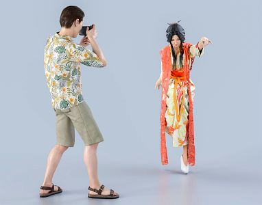 Modern Double Hanfu Photography Women Men Professional Photography 3d model