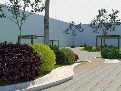 Scenic Park Landscape With Lush Trees Colorful Shrubs Winding Pathway And Pavilions Design 3d model