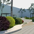 Scenic Park Landscape With Lush Trees Colorful Shrubs Winding Pathway And Pavilions Design