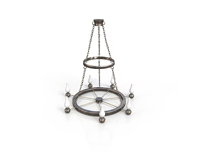 Vintage Metal Steering Wheel Shaped Chandelier With Hanging Chains And Decorative Balls 3d model