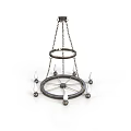 Vintage Metal Steering Wheel Shaped Chandelier With Hanging Chains And Decorative Balls