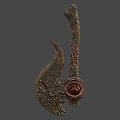 Decorative Axe with Intricate Carved Patterns Red Gemstone on Head and Ornate Handle Design