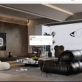 Modern Living Room Interior Design With Black Leather Sofa Floor Lamp And Plant