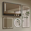 Stylish Bathroom Mirrors With LED Lights Round Square Shapes And Green Plants For Modern Vanity