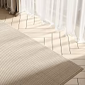Light Beige Woven Square Rug On Wooden Floor With Curtains And Natural Light