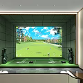Indoor Golf Fitness Training with Large Screen Simulator and Practice Mat