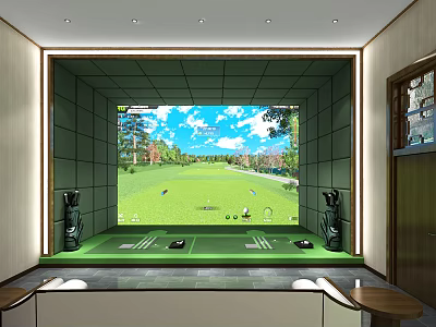 Indoor Golf Fitness Training with Large Screen Simulator and Practice Mat 3d model