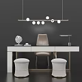 Modern Elegant Desk with Globe Table Lamp Chair and Stools Under Pendant Light 3d model