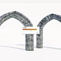 Two Classic Stone Arches Featuring Ancient Masonry Design and Gray Brick Structure 3d model