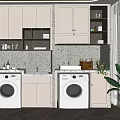 Modern Bathroom Cabinet Frame With Two White Washing Machines And Upper Storage Cabinets
