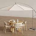White Outdoor Cantilever Umbrella with Round Wooden Table and Chairs on Wooden Deck