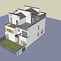 Modern Detached Villa With White Exterior Multi Storey Windows And Balcony 3d model