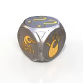 Elegant Silver Metallic Dice With Shiny Surface And Intricate Golden Patterns 3d model