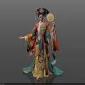 Woman In Traditional Chinese Hanfu With Ornate Hairpiece Holding Decorative Fan