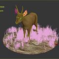 Game Film Character 3D Brown Deer Model Standing on Circular Grass Platform