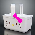 White Plastic Storage Basket With Hello Kitty Design And Pink Bow 3d model