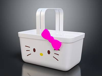 White Plastic Storage Basket With Hello Kitty Design And Pink Bow 3d model