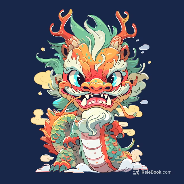 Vibrant Cartoon Dragon Wall Decor With Colorful Clouds And Bright Patterns 3d model