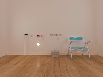 Medical Devices In Healthcare Space Featuring Walker Chair Wall Controls And Wooden Floor 3d model