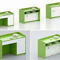 Green and White Functional Table with Modern Design Cabinets and Drawers 3d model