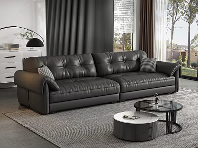 Modern Black Genuine Leather Multi Seater Sofa For Luxury Living Room Home Interior Decoration 3d model