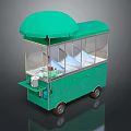 Green Mobile Food Cart With Transparent Windows And Street Food Setup