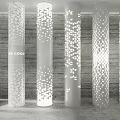 White Decorative Columns For Interior Design With Perforated Patterns And Wooden Panels 3d model