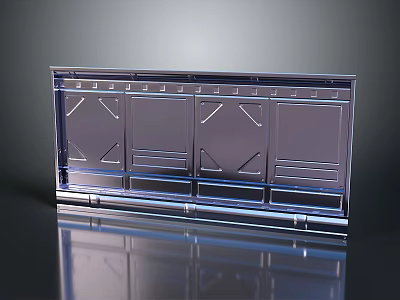 Modern Sleek Metal Gate With Paneled Geometric Design And Shiny Blue Finish 3d model