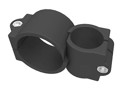 Black Double Cylindrical Pipe Clamp Fixture With Metal Screw Mounts 3d model