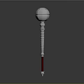 Silver Fantasy Weapon With Red Grip Spiral Design Spherical Head And Spiked End