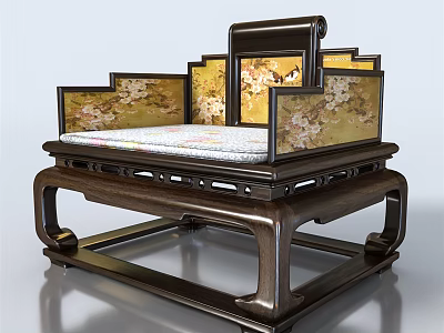 Single Sofa Chinese Traditional Style Wooden Frame Floral Pattern Decorative Panels Upholstered Seat Cushion 3d model