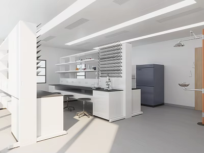 Modern Laboratory Interior Design With Lab Benches Shelves Equipment And Storage Cabinets 3d model