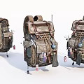 Vintage Military Style Backpacks With Multiple Pockets Hanging Accessories And Patches