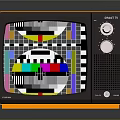 Vintage Orange Electronic TV Appliance With Colorful Test Pattern Screen