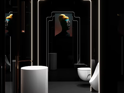 Luxurious Hotel Bathroom Interior With Black Walls Illuminated Mirrors And White Fixtures 3d model