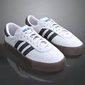 Comfortable White Low Top Sneakers With Black Stripes And Brown Sole