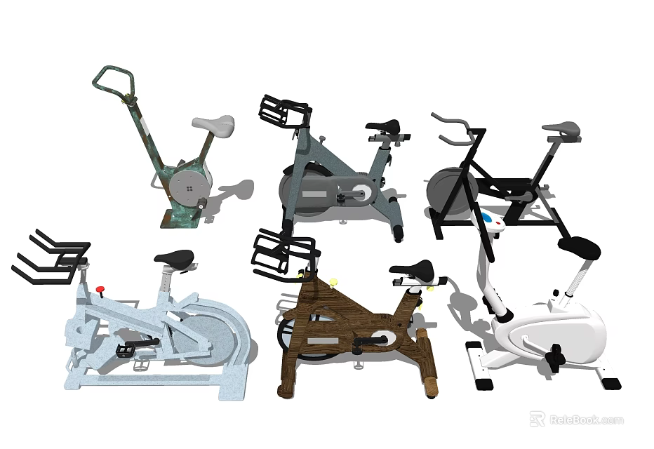 Different Types of Sports Equipment Including Stationary Bikes and Elliptical Trainers 3d model 