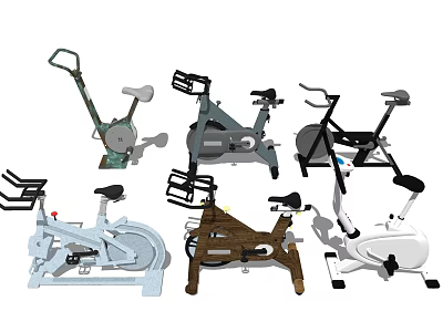 Different Types of Sports Equipment Including Stationary Bikes and Elliptical Trainers 3d model