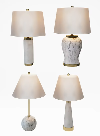 Elegant Modern Table Lamps With Marble Base Gold Accents And White Fabric Shade 3d model