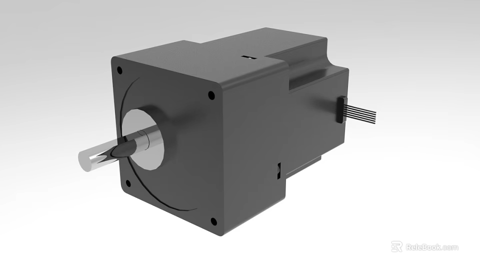 High Precision Industrial Servo Motor With Black Square Housing Protruding Shaft And Mounting Holes 3d model 
