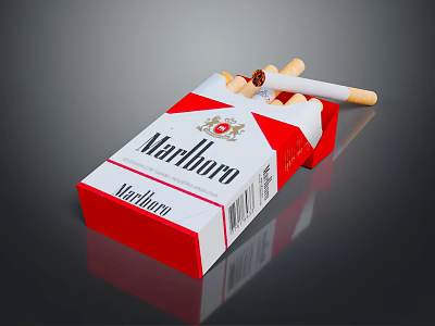 Marlboro Medium Cigarette Pack Open With Cigarettes Inside And Filter Tips 3d model