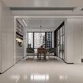 Modern Living-Dining Room Interior Design With Sofa Coffee Table TV Wall and Pendant Lights