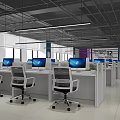 Modern Public Office Area Interior With Long Table White Chairs Large Windows And TV Screen