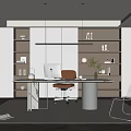 Home Study Desk Bookcase Ornaments Vase Book Single Chair Stool Decorative Cabinet Computer 3d model