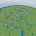 Birds Eye View Urban Planning With Green Spaces River Systems And Road Networks