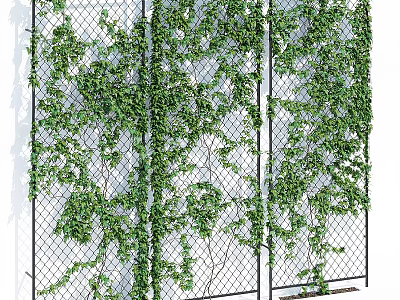 Lush Green Vines Climbing On Metal Mesh Fence For Outdoor Garden Decoration 3d model