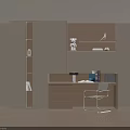 Light Wooden Desk Interior With White Chair Wall Shelves Books And Decorative Figurines